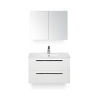 Seville Badmeubelset 80 cm - Wit Hoogglans - Keramische Wastafel Wit Enjoy - met Spiegelkast