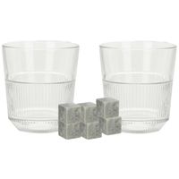 Luxe whiskyglazen set 4x stuks 270 ml met 9x whisky ijsblokstenen - thumbnail