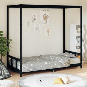 Kinderbedframe 90x200 cm massief grenenhout zwart