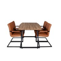 IncaNABL eethoek eetkamertafel uitschuifbare tafel lengte cm 160 / 200 el hout decor en 4 Art eetkamerstal PU kunstleer