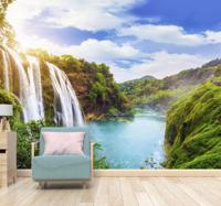Waterval fotobehang Waterval en bergen