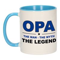 Opa the legend cadeau mok / beker wit en blauw 300 ml - thumbnail