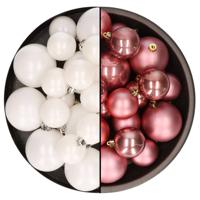 Kerstversiering kunststof kerstballen mix oud roze/winter wit 4-6-8 cm pakket van 68x stuks - Kerstbal