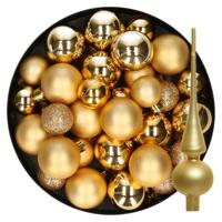 Kerstversiering kunststof kerstballen met piek goud 6-8-10 cm pakket van 42x stuks - Kerstbal - thumbnail