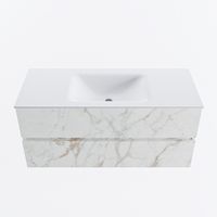 MONDIAZ VICA 110cm badmeubel onderkast Carrara 2 lades. Wastafel CLOUD midden zonder kraangat, kleur Talc. - thumbnail