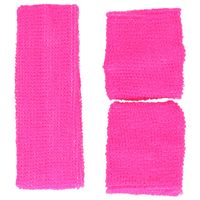 Foute 80s/90s party verkleed accessoire zweetbandjes set - neon roze - jaren 80/90 thema feestje