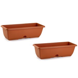 2x stuks plantenbakken terra cotta rechthoekig 60 x 20 x 17 cm