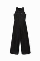 Kanten jumpsuit met doorschijnende stukken - BLACK - XL