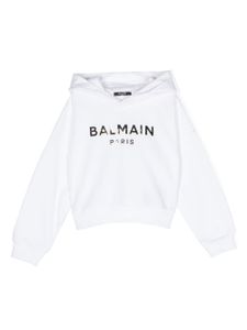 Balmain Kids hoodie à logo métallisé - Blanc