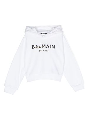 Balmain Kids hoodie en coton à logo imprimé - Blanc