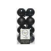 Decoris kleine kerstballen - 16x st - zwart - 4 cm - kunststof - onbreekbare kerstballen - thumbnail