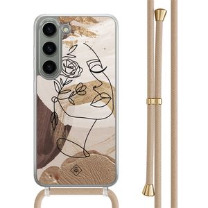 Samsung Galaxy S23 hoesje met beige koord - Abstract gezicht bruin
