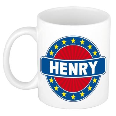 Henry voornaam koffiemok - beker - wit/blauw - 300 ml - Cadeau - Heren - Collega - Vaderdag Henry voornaam koffiemok - beker - wit/blauw - 300 ml - Cadeau - Heren - Collega - Vaderdag