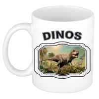 Dieren t-rex dinosaurus beker - dinosaurs/ dinosaurussen mok wit 300 ml - thumbnail