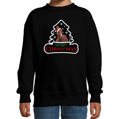 Dieren kersttrui paard zwart kinderen - Foute paarden kerstsweater Dieren kersttrui paard zwart kinderen - Foute paarden kerstsweater