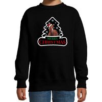 Dieren kersttrui paard zwart kinderen - Foute paarden kerstsweater - thumbnail