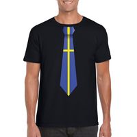 Zwart t-shirt met Zweden vlag stropdas heren