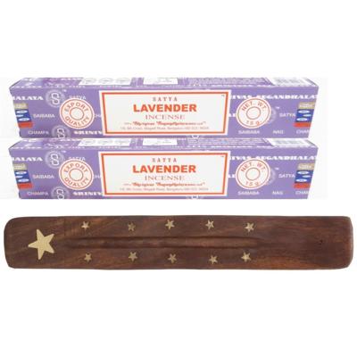 Satya Wierook stokjes Lavendel geur - voordeelpak met 24x stokjes - 25cm - met plankje/houder