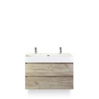 Maxx XL Badmeubelset 100 cm - Craft Oak - Wastafel Kube 2 kraangaten