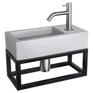 Differnz Ravo fonteinset beton lichtgrijs - kraan gebogen - met handdoekrek - 38.5 x 18.5 x 9 cm - mat chroom