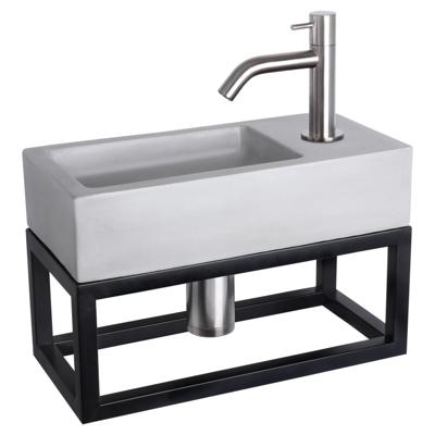 Differnz Ravo fonteinset beton lichtgrijs - kraan gebogen - met handdoekrek - 38.5 x 18.5 x 9 cm - mat chroom