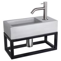 Differnz Ravo fonteinset beton lichtgrijs - kraan gebogen - met handdoekrek - 38.5 x 18.5 x 9 cm - mat chroom Differnz Ravo fonteinset beton lichtgrijs - kraan gebogen - met handdoekrek - 38.5 x 18.5 x 9 cm - mat chroom