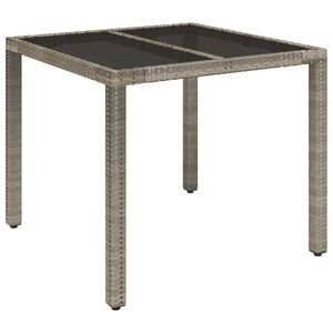 vidaXL Tuintafel met glazen blad 90x90x75 cm poly rattan grijs