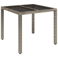 vidaXL Tuintafel met glazen blad 90x90x75 cm poly rattan grijs - thumbnail