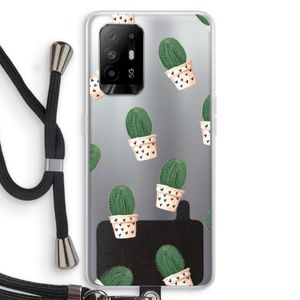 Cactusprint roze: Oppo A94 5G Transparant Hoesje met koord