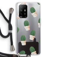 Cactusprint roze: Oppo A94 5G Transparant Hoesje met koord