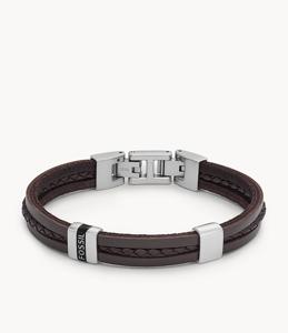 Fossil JF04133040 Armband Drew leder-staal zilverkleurig-bruin