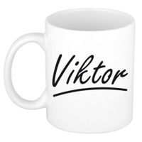 Naam cadeau mok / beker Viktor met sierlijke letters 300 ml   -