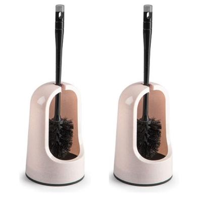 Plasticforte WC borstel met houder - 2x stuks - roze - 40 cm - kunststof