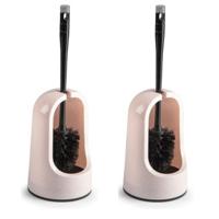 Plasticforte WC borstel met houder - 2x stuks - roze - 40 cm - kunststof