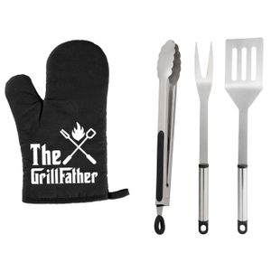 BBQ/barbecue gereedschap set 3-delig RVS met BBQ handschoen The Grillfather