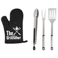 BBQ/barbecue gereedschap set 3-delig RVS met BBQ handschoen The Grillfather