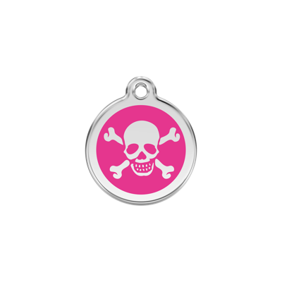 Cross Bone Hot Pink roestvrijstalen hondenpenning small/klein dia. 2 cm - Reddingo