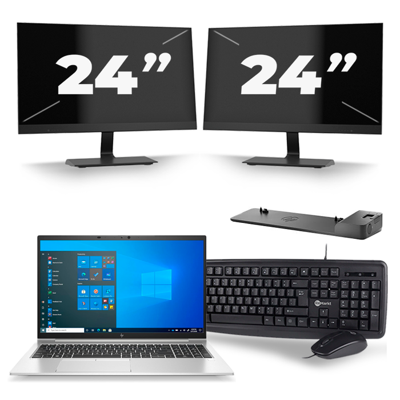 HP EliteBook 850 G8 - Intel Core i5-11e Generatie - 15 inch - 16GB RAM - 256GB SSD - Windows 11 + 2x 24 inch Monitor