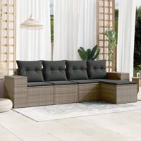 5-delige Loungeset met kussens poly rattan grijs