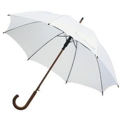 Grote paraplu met houten handvat - 1x - wit scherm - dia 103 cm - volwassenen - polyester