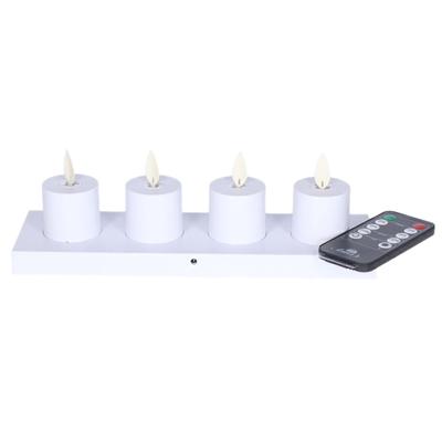 LED theelichtjes - 4x st - oplaadbaar - wit - H6 cm - met oplaadstation en afstandsbediening
