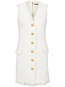 Balmain robe courte en tweed à col v - Blanc