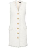 Balmain robe courte en tweed à col v - Blanc