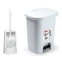 Plasticforte Toilet accessoires set - WC-borstel/pedaalemmer 8L - wit - Toiletaccessoireset - thumbnail
