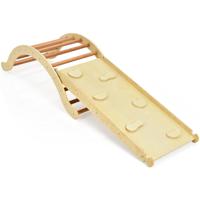 3 in 1 Klimladder Set Houten Boog Speelgoed met Klimmen en Glijbanen voor Kinderen 116 x 50 x 39 cm Naturel + Blauw