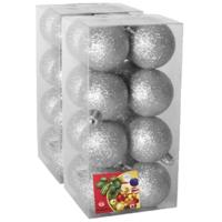 Kerstballen - 32x - zilver - glitters - D5 cm - kunststof - kerstversiering