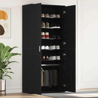 Schoenkast Zwart Eiken 80x39x180 cm Gelaagd Hout