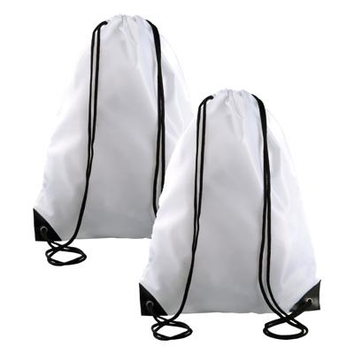 Gymtas met rijgkoord - 2x - wit - 34 x 44 cm - 11L - sport draagtas - polyester - verstevigde hoeken