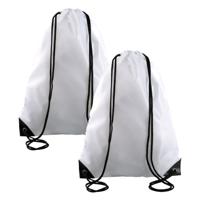 Gymtas met rijgkoord - 2x - wit - 34 x 44 cm - 11L - sport draagtas - polyester - verstevigde hoeken