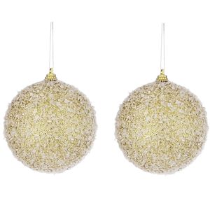 6x Gouden kunststof kerstballen met witte sneeuw afwerking 8 cm   -
